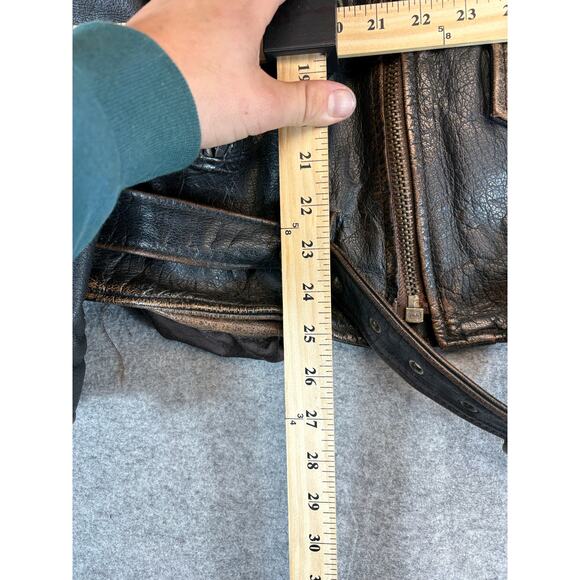 VINTAGE Unik Biker Leather Jacket Men Size 46 Brown USA Flag Embossed Motorcycle - Picture 4 of 10